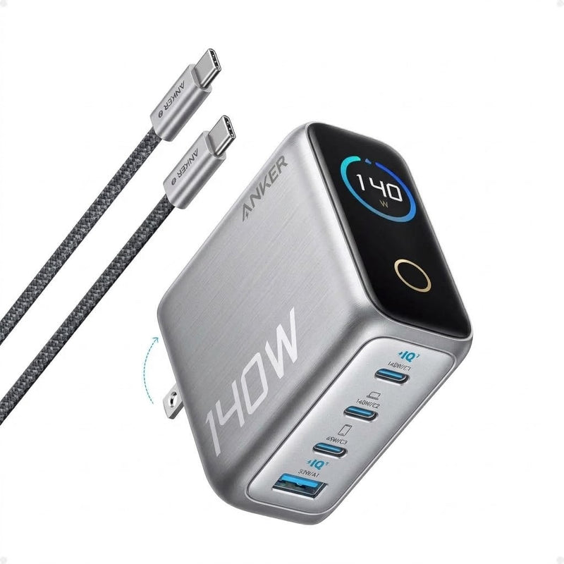 Anker Zolo 140W USB-C Charger – 4-Port PD 3.1 GaN Fast Charger with Smart Touch Display & USB-C Cable (B2697)