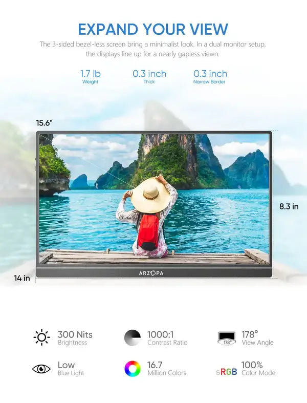Arzopa S1 Table 15.6" FHD Portable Monitor | 1080P IPS HDR Display with Built-in Table Kickstand