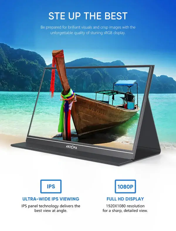 Arzopa S1 Table 15.6" FHD Portable Monitor | 1080P IPS HDR Display with Built-in Table Kickstand