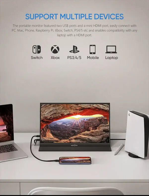 Arzopa S1 Table 15.6" FHD Portable Monitor | 1080P IPS HDR Display with Built-in Table Kickstand