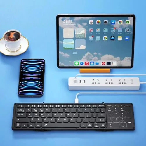 BOW HB318D Mini Foldable Wireless Bluetooth Keyboard with Touchpad & Numeric Keypad for PC, iPad & Tablets