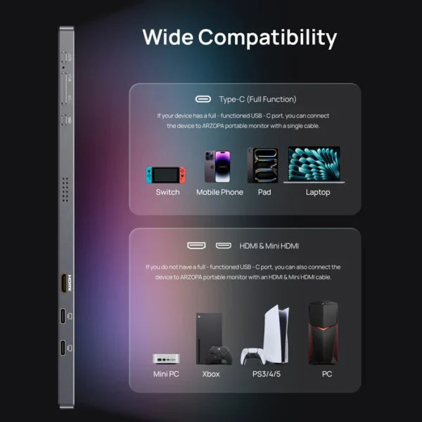Arzopa Z3FC 16.1" 144Hz FHD Portable Gaming Monitor | 100% sRGB IPS Display with Built-in Kickstand